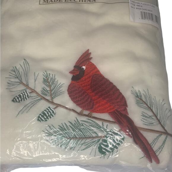 Cardinal Embroidered NWT Fleece Pajamas Set Cream Shirt and Blue Pants S… - Picture 3 of 7